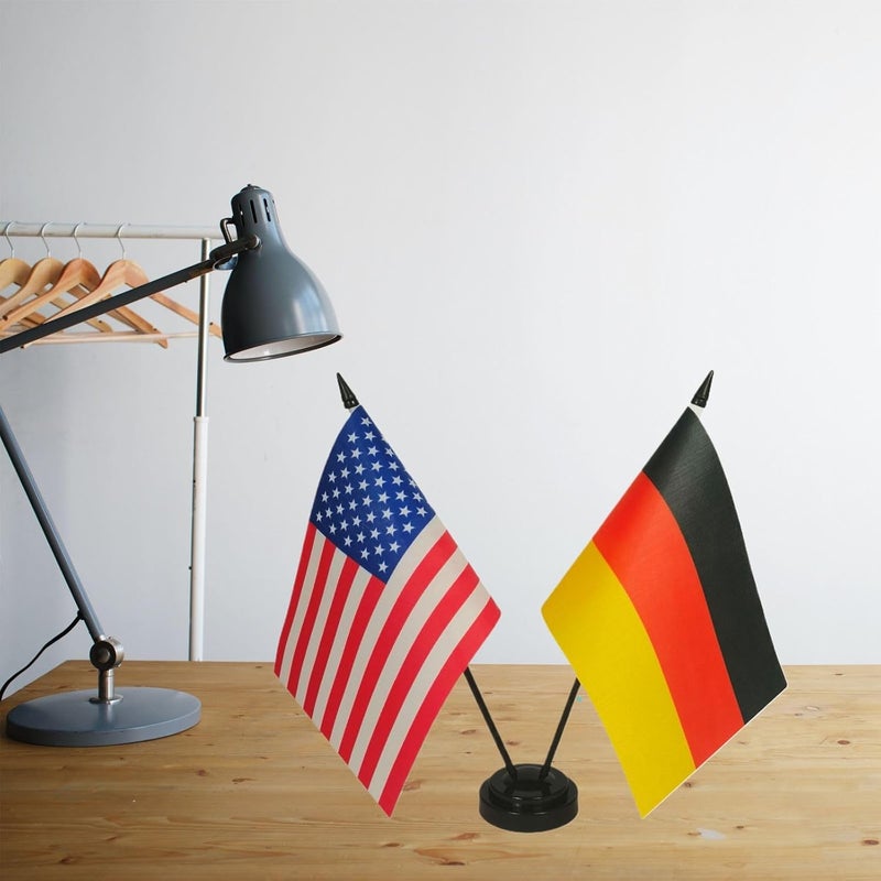 Zigvert US American & Germany Friendship Table Flag, German USA Desk Flag, German Flags For Room Display,American & German Twin Desk Flag Set-Miniature American & German Combination Flag - Image 2